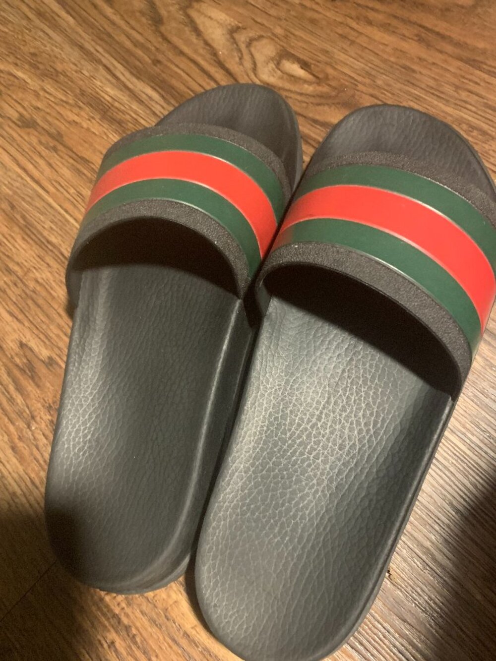 Gucci Mens Slide Sandel with Webb, Green size 10.5
